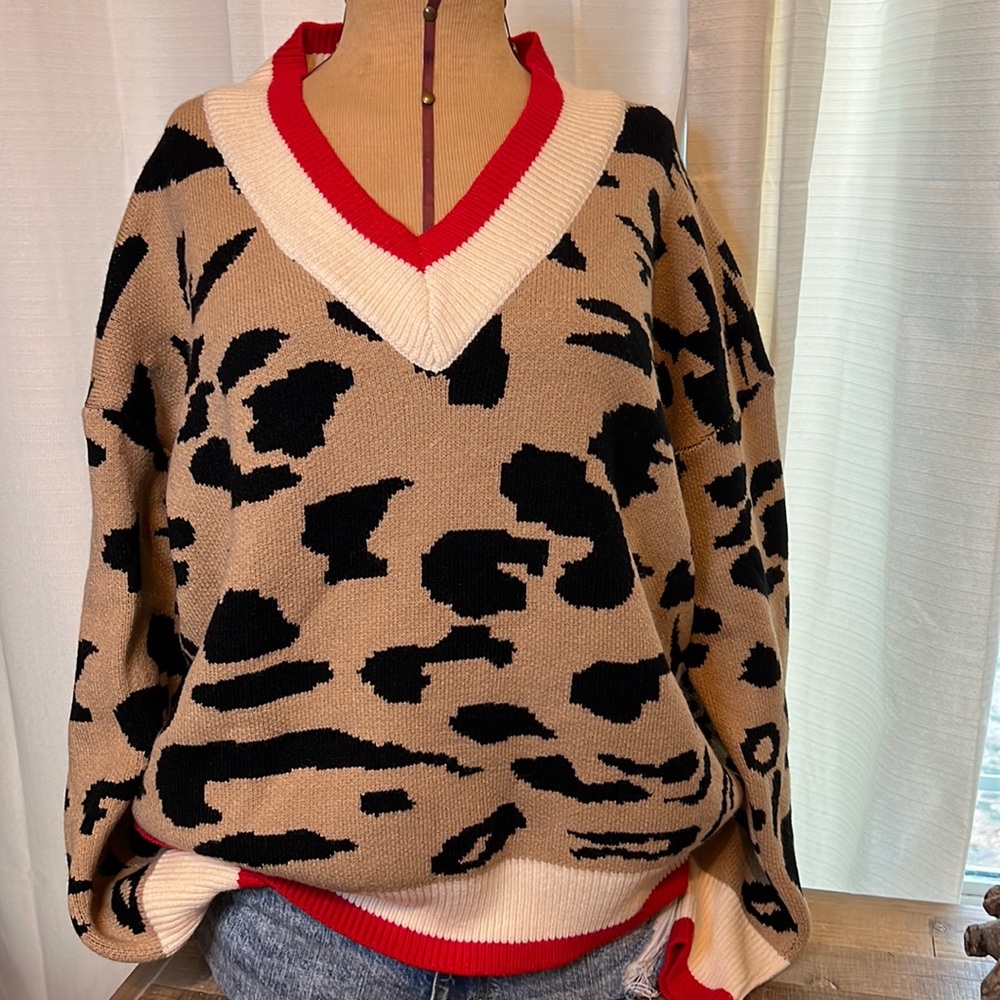 Multi print v neck sweater